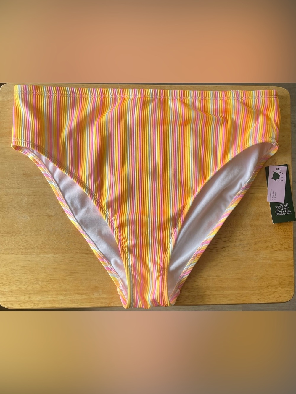 NEW wild fable Pink & Yellow Striped High-Rise Bikini Bottom